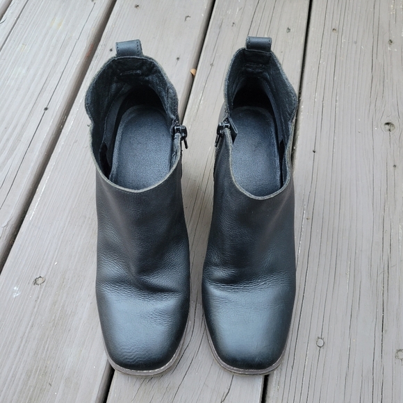 Vintage 90s y2k Bratz Black Leather Chunky Heel Square Toe Ankle Boots Booties 9 - Picture 5 of 10